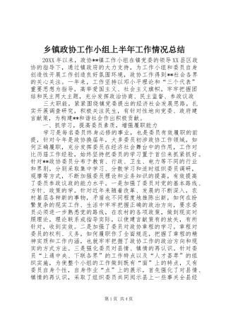 2024年乡镇政协工作小组上半年工作情况总结