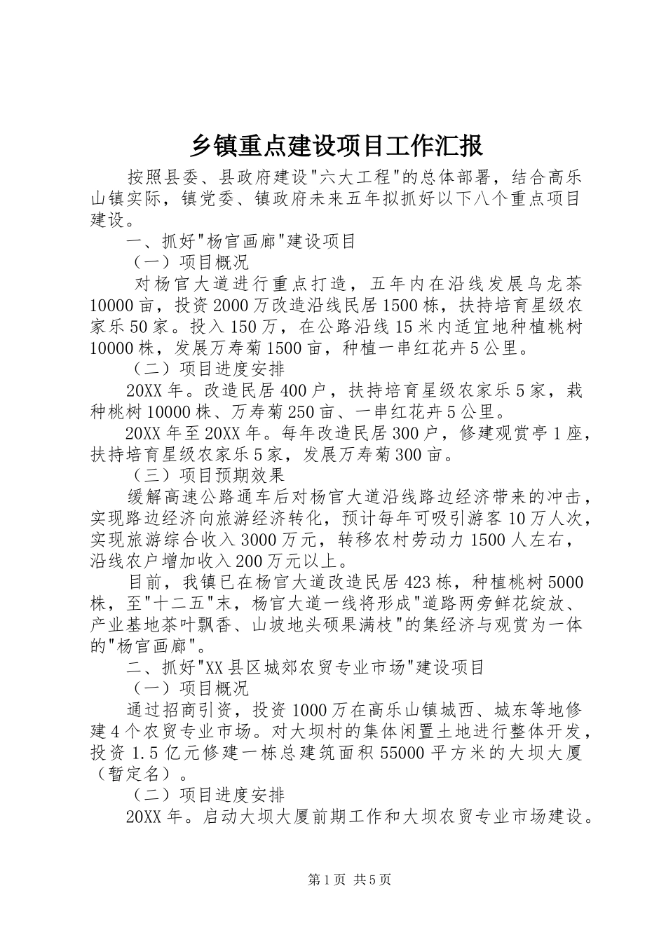 2024年乡镇重点建设项目工作汇报_第1页