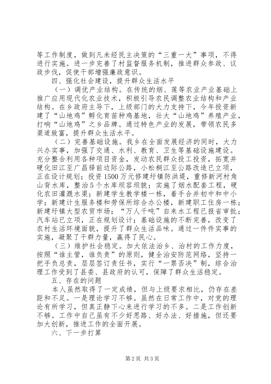 2024年乡镇主要负责人执政为民工作汇报_第2页