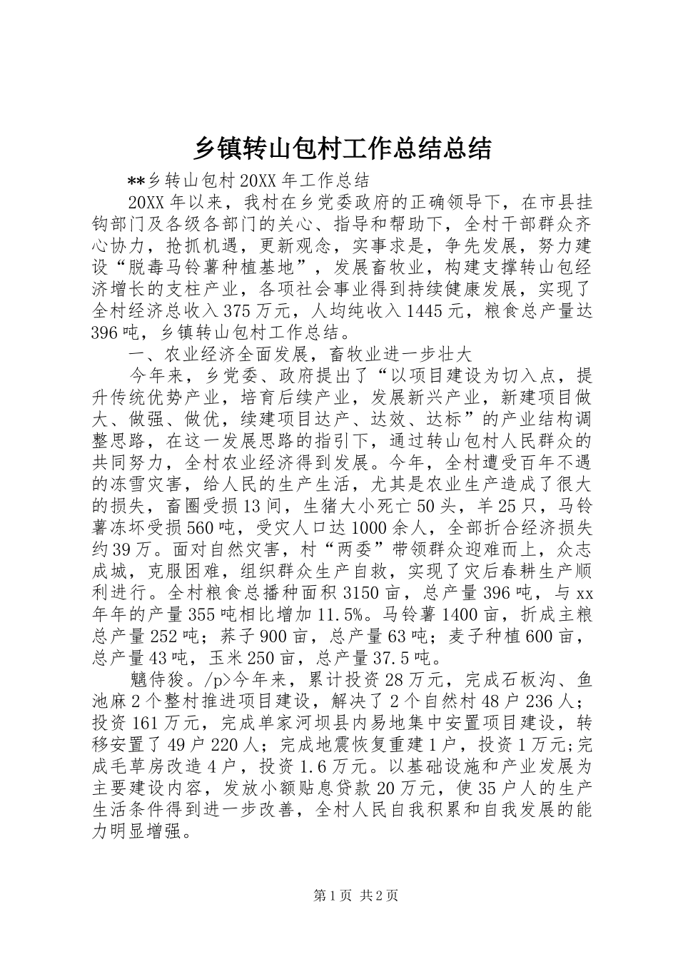 2024年乡镇转山包村工作总结总结_第1页