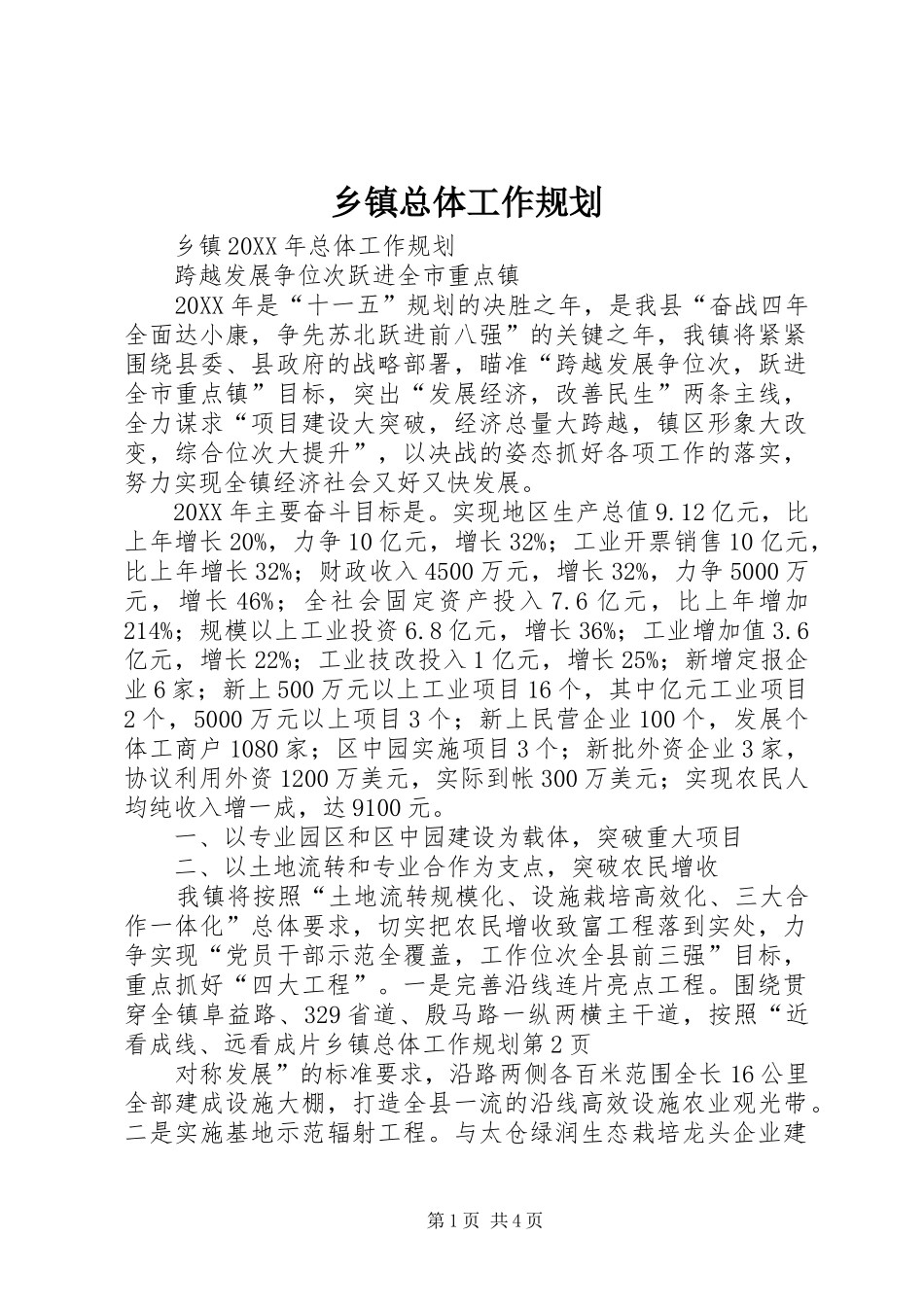 2024年乡镇总体工作规划_第1页