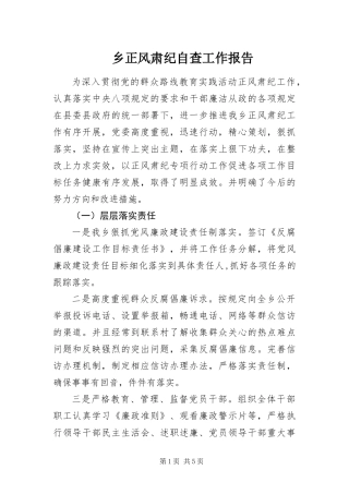 2024年乡正风肃纪自查工作报告