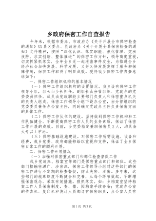 2024年乡政府保密工作自查报告