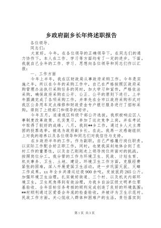 2024年乡政府副乡长年终述职报告
