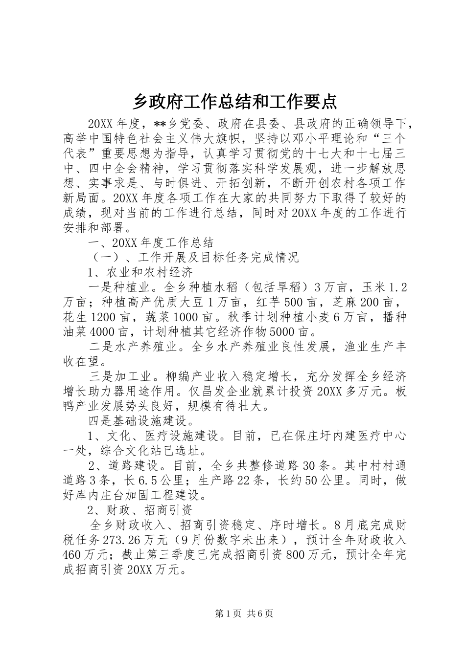 2024年乡政府工作总结和工作要点_第1页