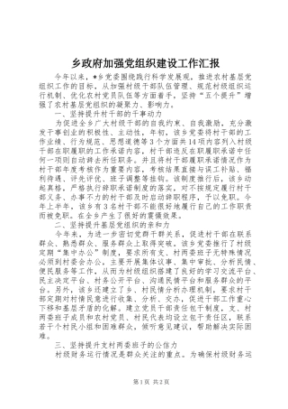2024年乡政府加强党组织建设工作汇报