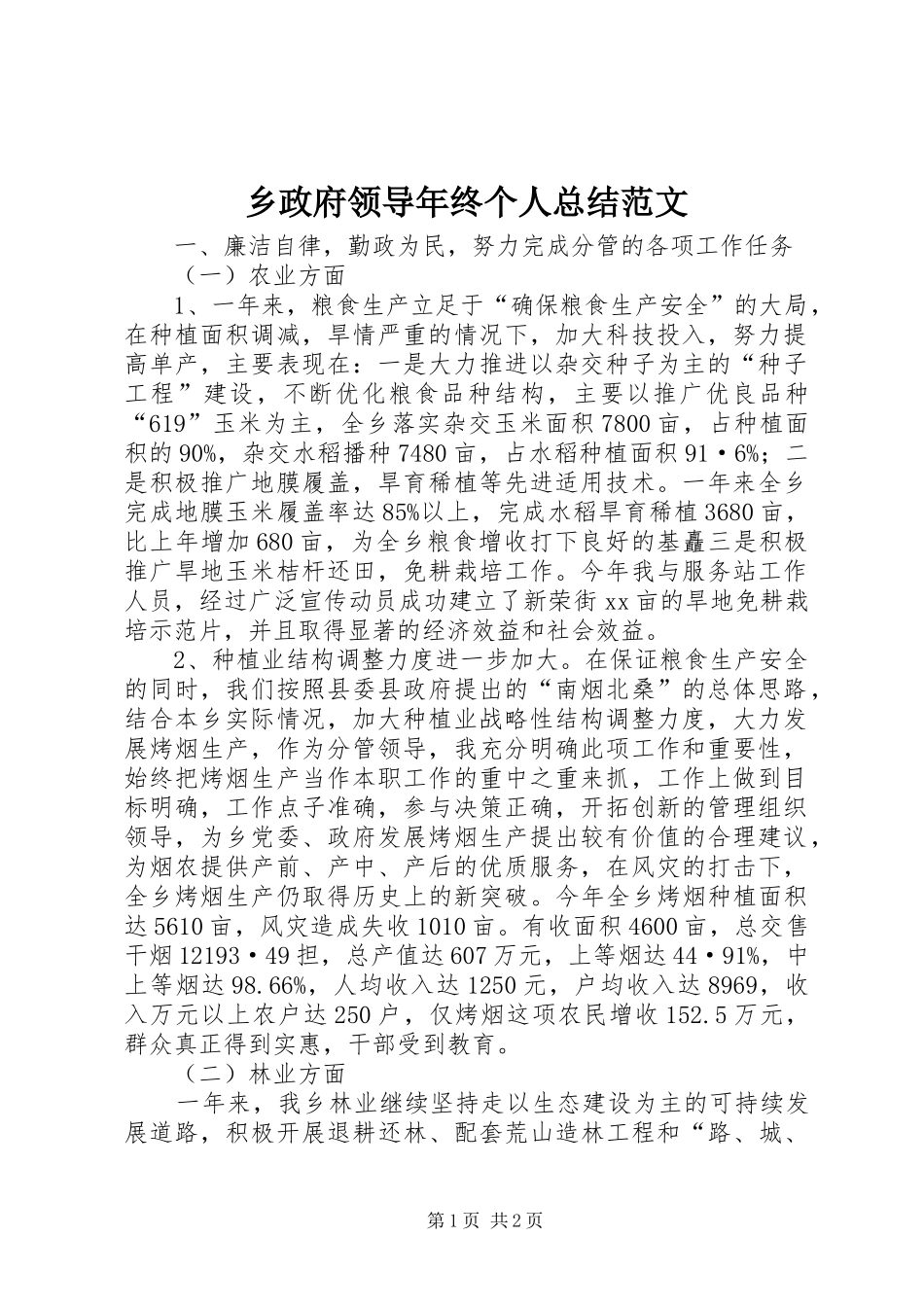 2024年乡政府领导年终个人总结范文_第1页