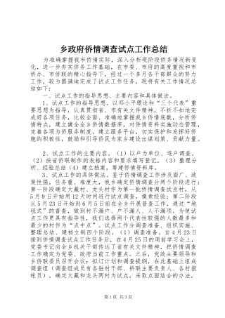 2024年乡政府侨情调查试点工作总结