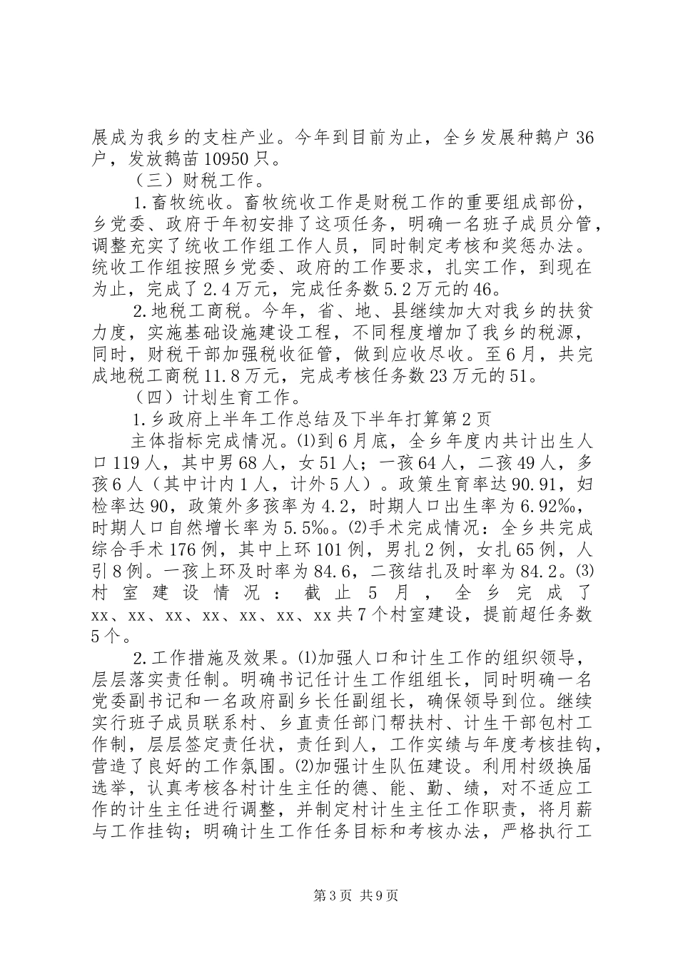 2024年乡政府上半年工作总结及下半年打算_第3页
