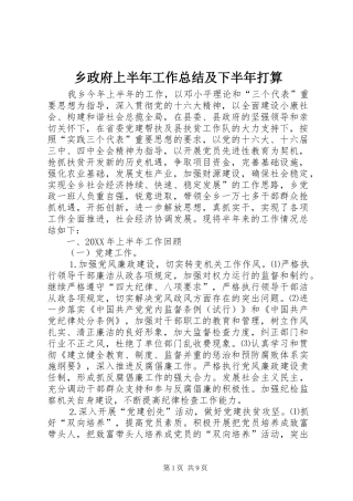 2024年乡政府上半年工作总结及下半年打算