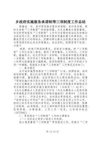 2024年乡政府实施服务承诺制等三项制度工作总结