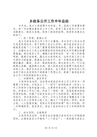 2024年乡政务公开工作半年总结