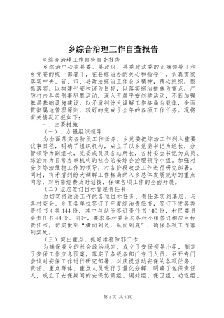 2024年乡综合治理工作自查报告