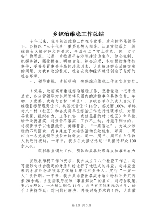2024年乡综治维稳工作总结