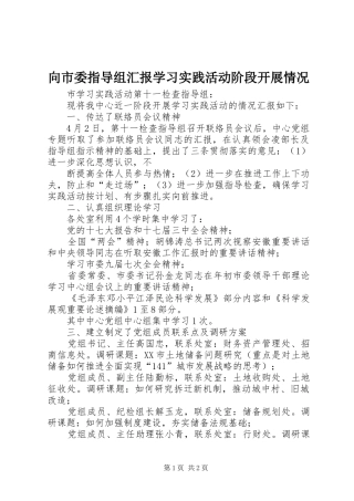 2024年向市委指导组汇报学习实践活动阶段开展情况