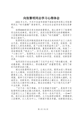2024年向张黎明同志学习心得体会
