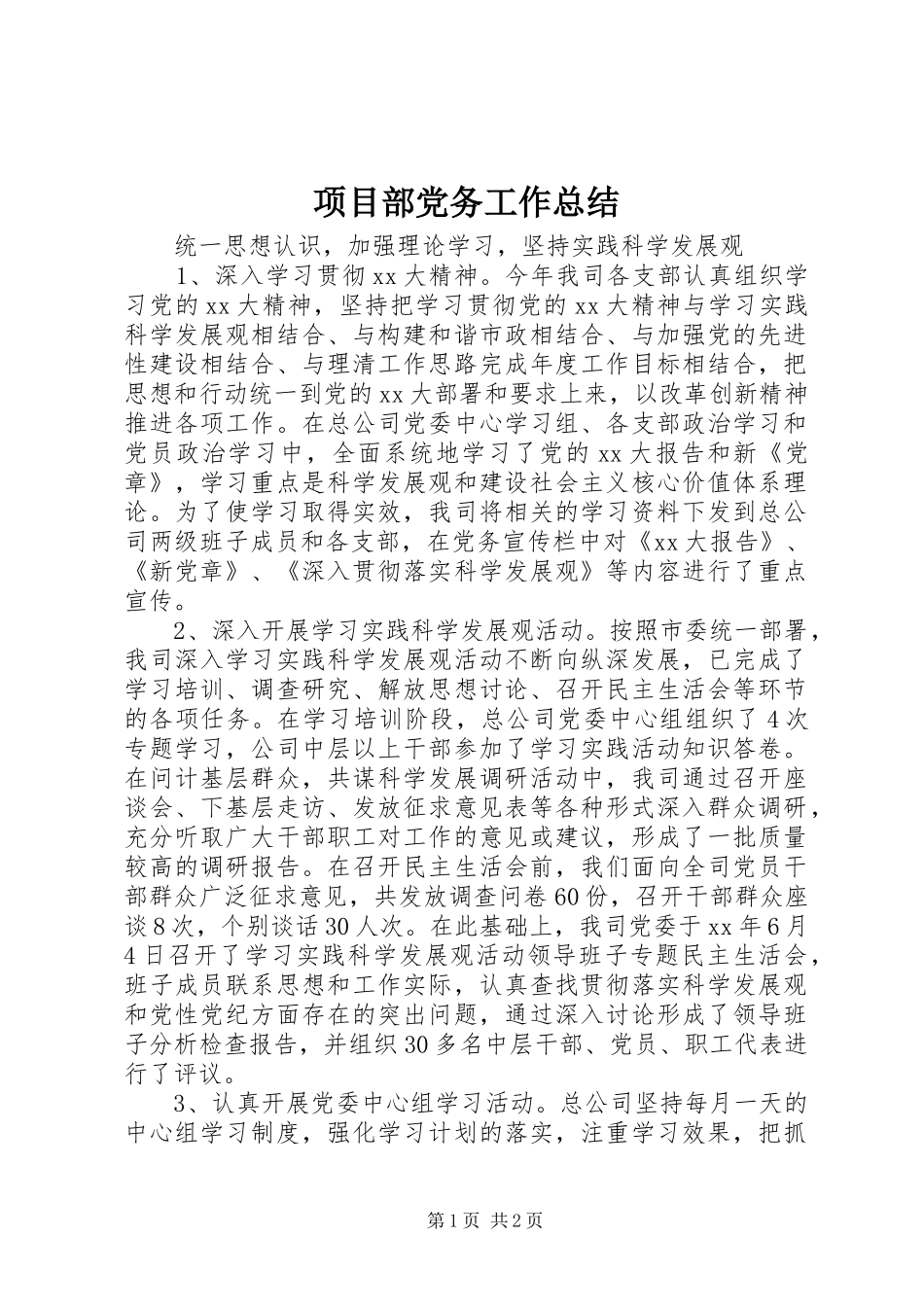 2024年项目部党务工作总结_第1页