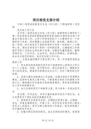 2024年项目部党支部介绍