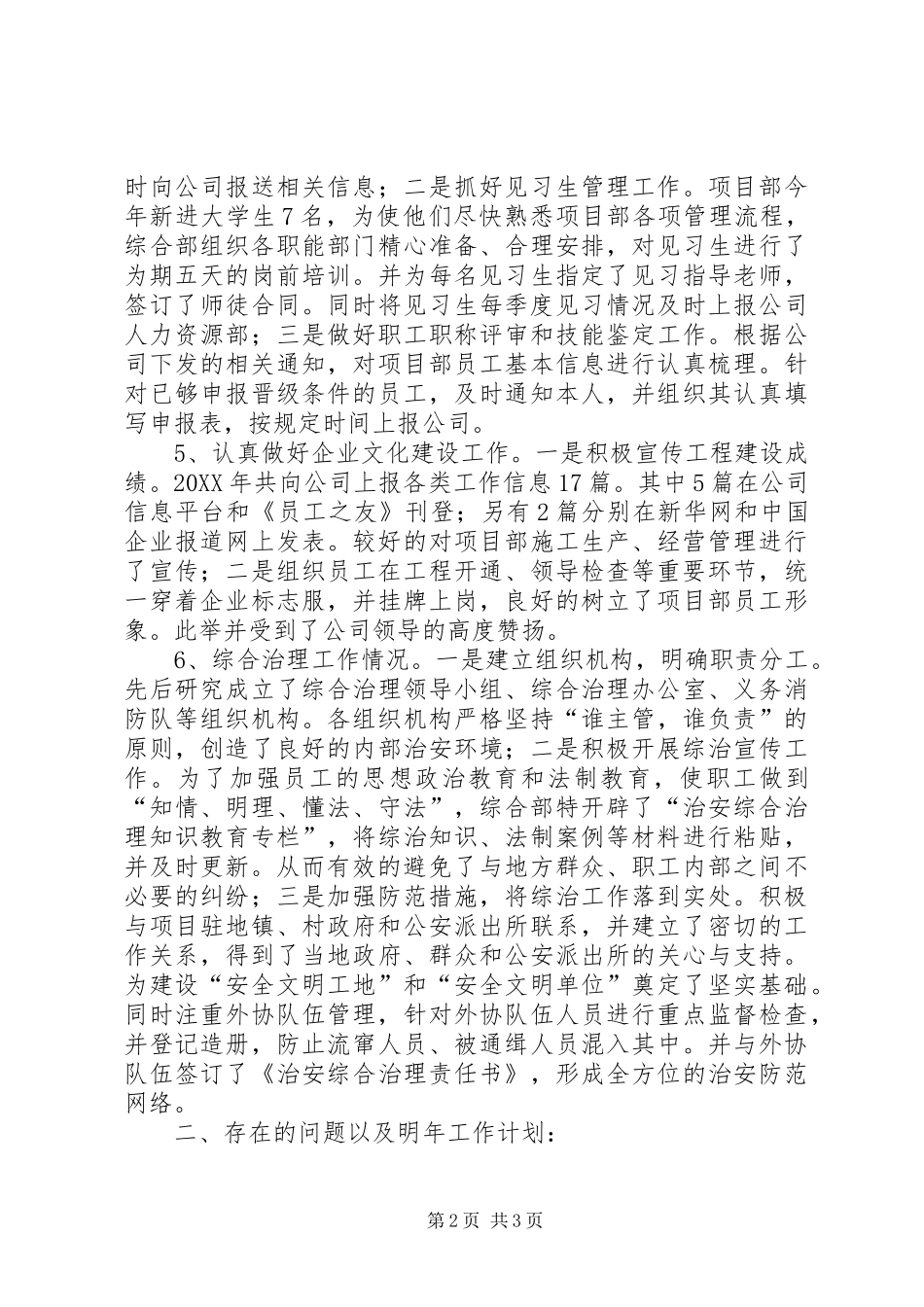 2024年项目部综合部工作总结_第2页