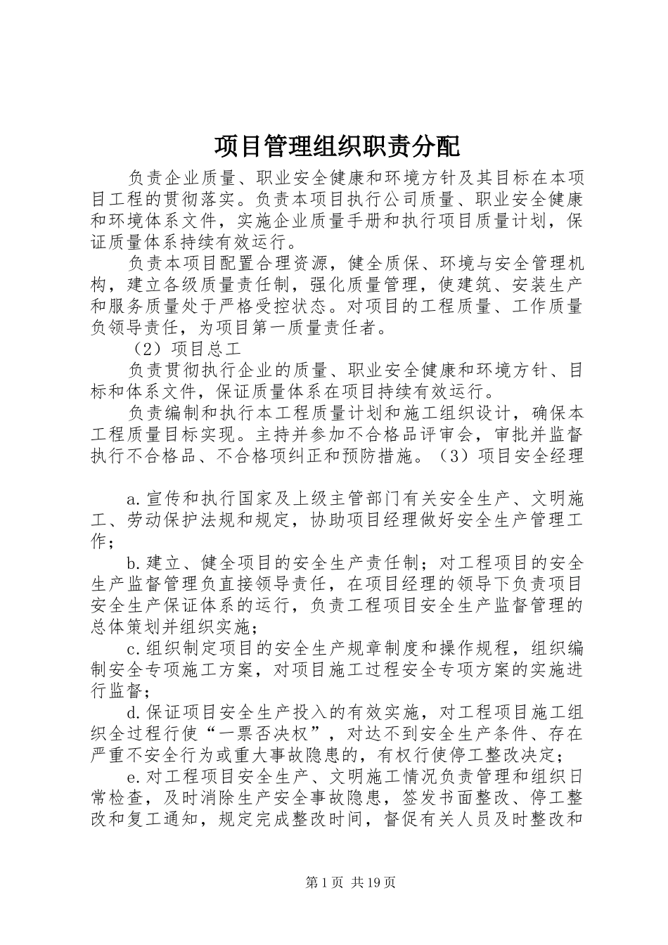 2024年项目管理组织职责分配_第1页