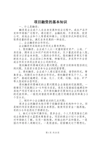 2024年项目融资的基本知识