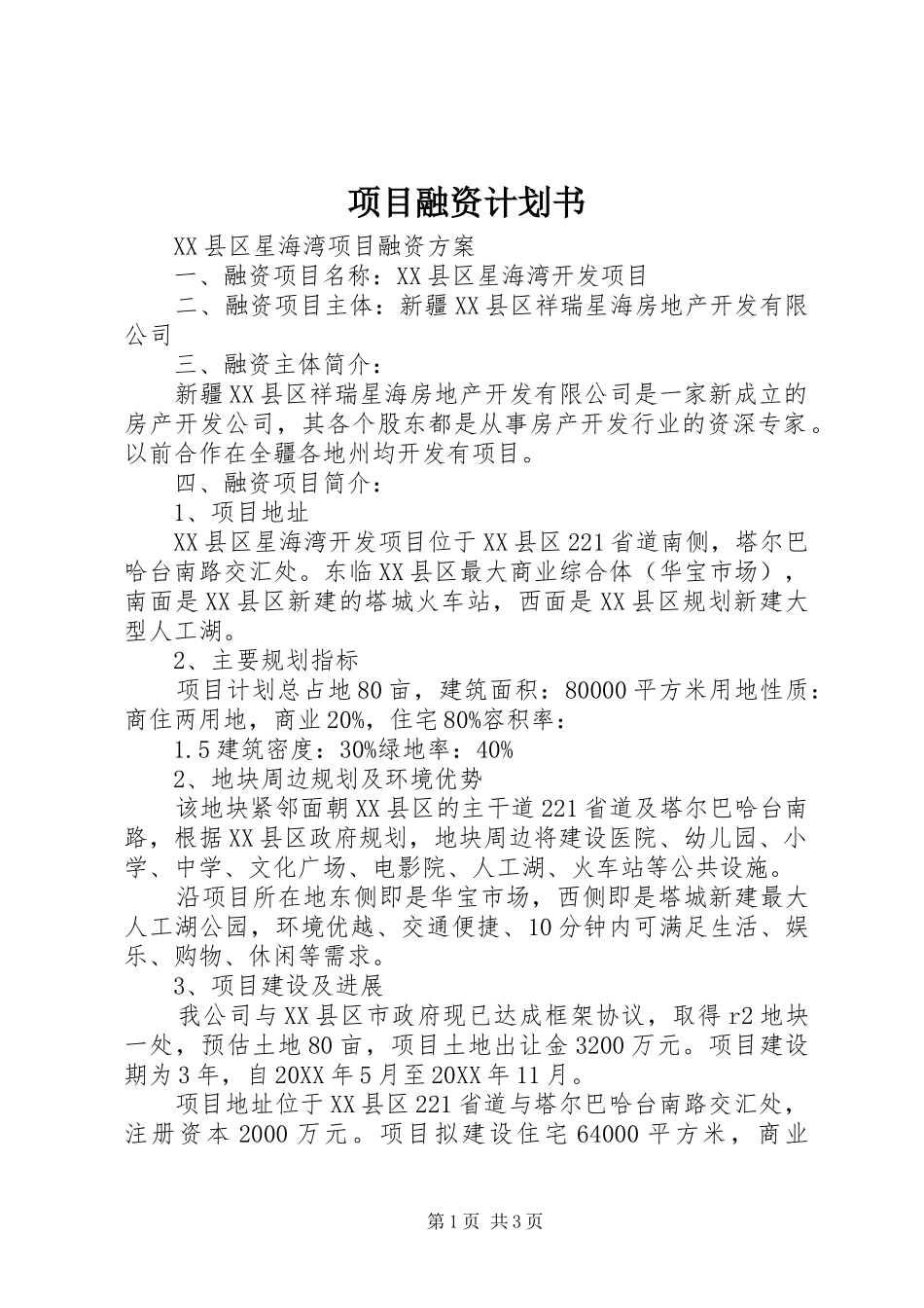 2024年项目融资计划书_第1页