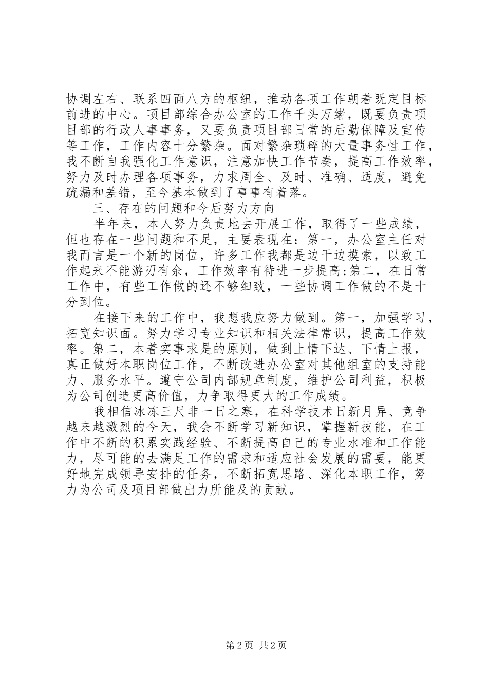 2024年项目上办公室工作总结_第2页