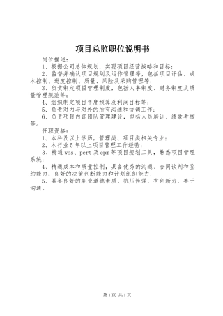 2024年项目总监职位说明书