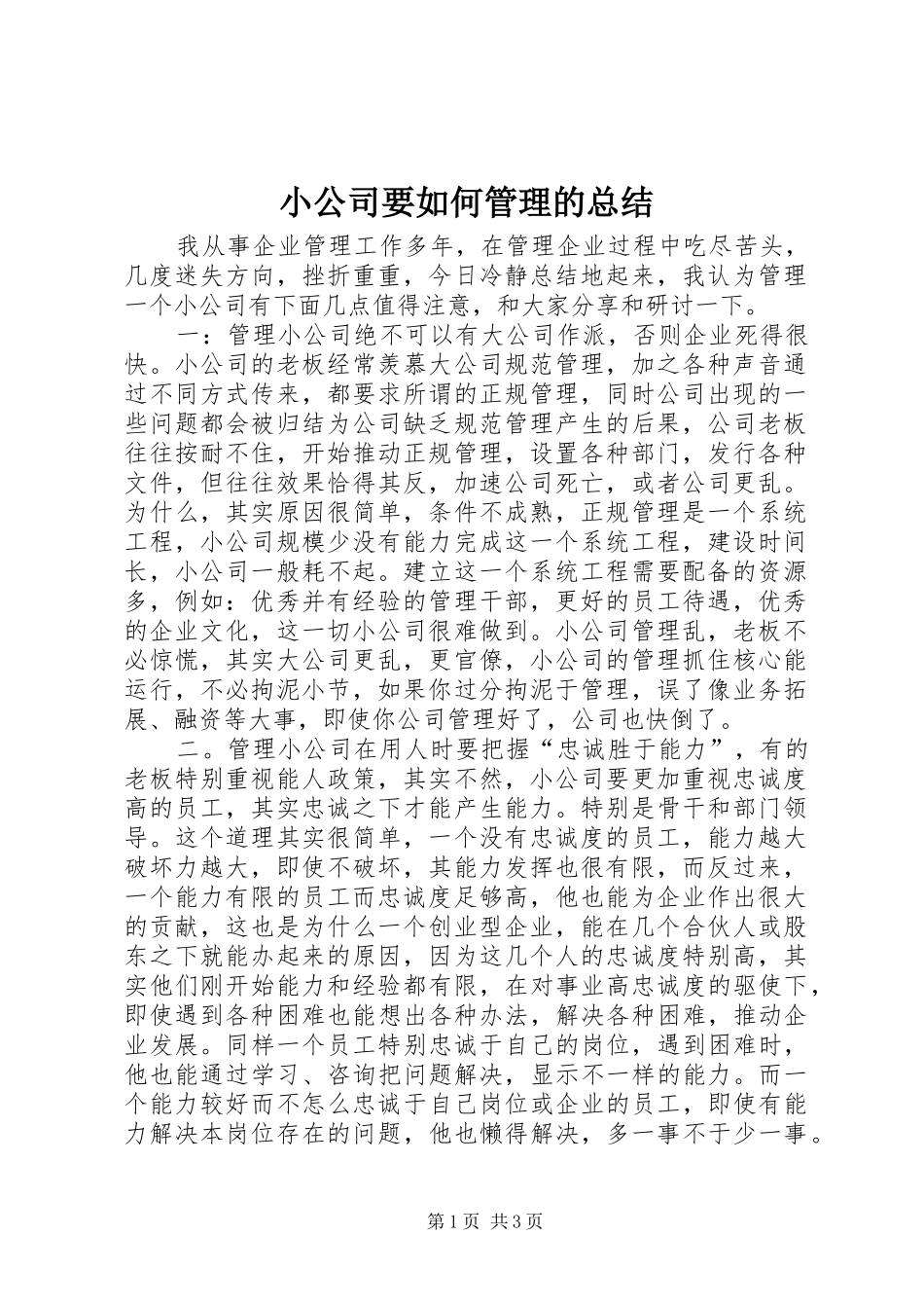 2024年小公司要如何管理的总结_第1页