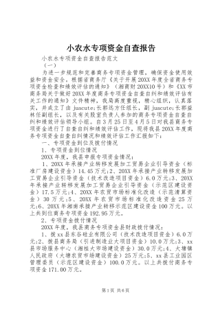 2024年小农水专项资金自查报告