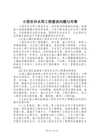 2024年小型农田水利工程建设问题与对策