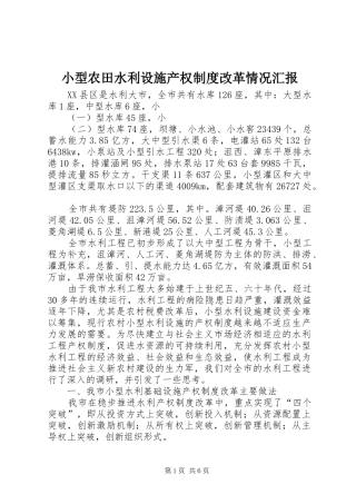 2024年小型农田水利设施产权制度改革情况汇报