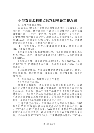 2024年小型农田水利重点县项目建设工作总结