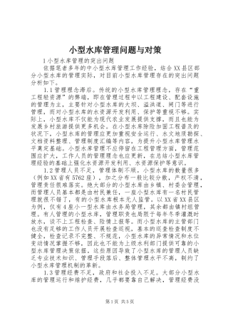 2024年小型水库管理问题与对策