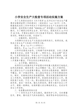 2024年小学安全生产大检查专项活动实施方案