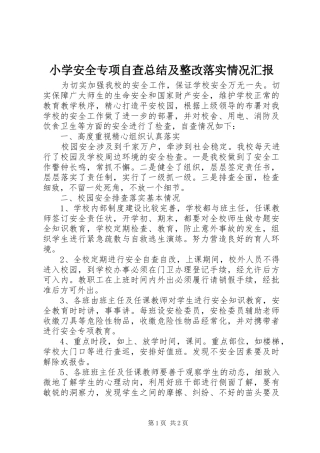 2024年小学安全专项自查总结及整改落实情况汇报