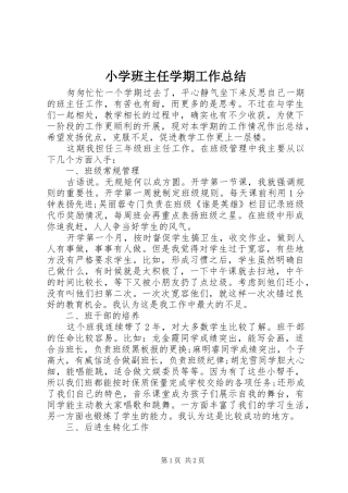 2024年小学班主任学期工作总结