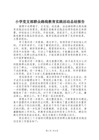 2024年小学党支部群众路线教育实践活动总结报告