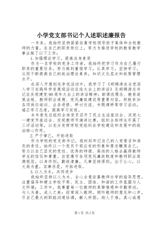 2024年小学党支部书记个人述职述廉报告