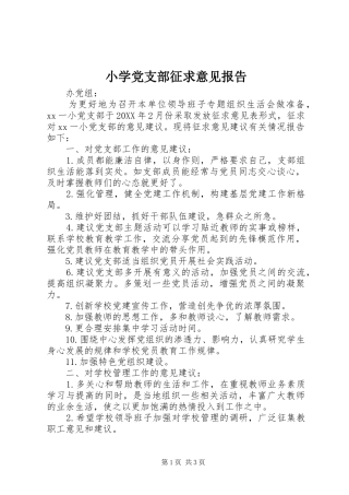 2024年小学党支部征求意见报告