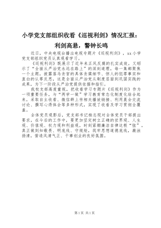 2024年小学党支部组织收看巡视利剑情况汇报利剑高悬，警钟长鸣
