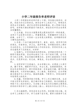 2024年小学二年级报告单老师评语