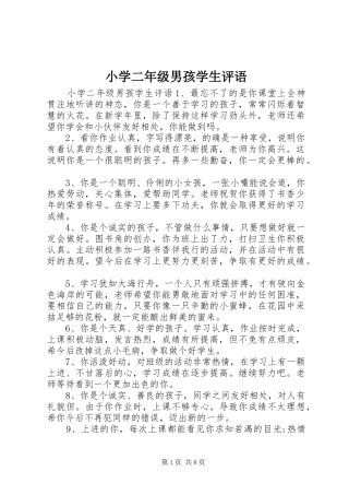 2024年小学二年级男孩学生评语