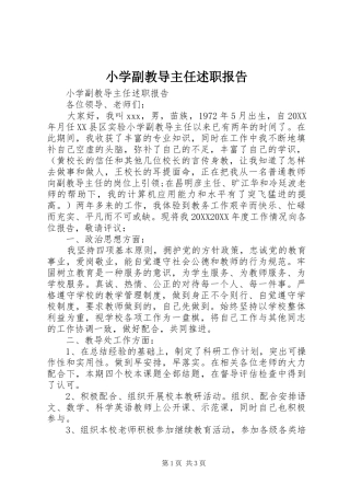 2024年小学副教导主任述职报告