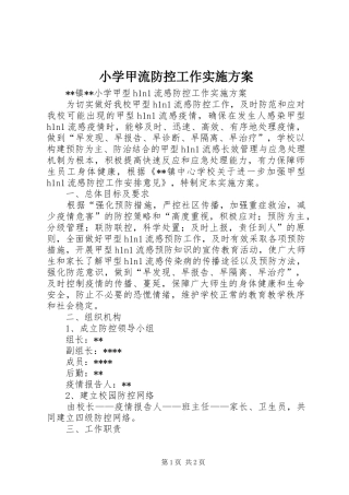 2024年小学甲流防控工作实施方案