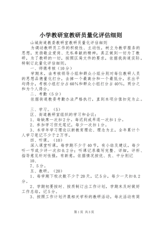 2024年小学教研室教研员量化评估细则