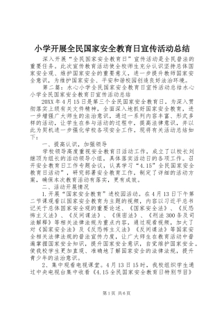 2024年小学开展全民国家安全教育日宣传活动总结