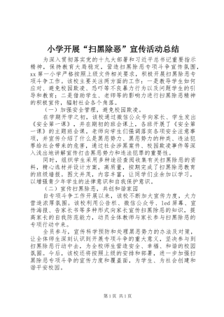 2024年小学开展扫黑除恶宣传活动总结