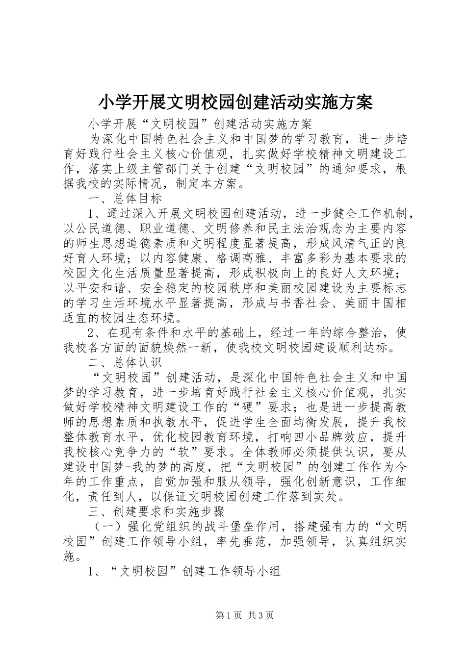 2024年小学开展文明校园创建活动实施方案_第1页
