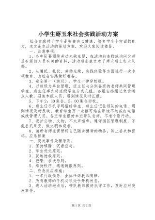 2024年小学生掰玉米社会实践活动方案